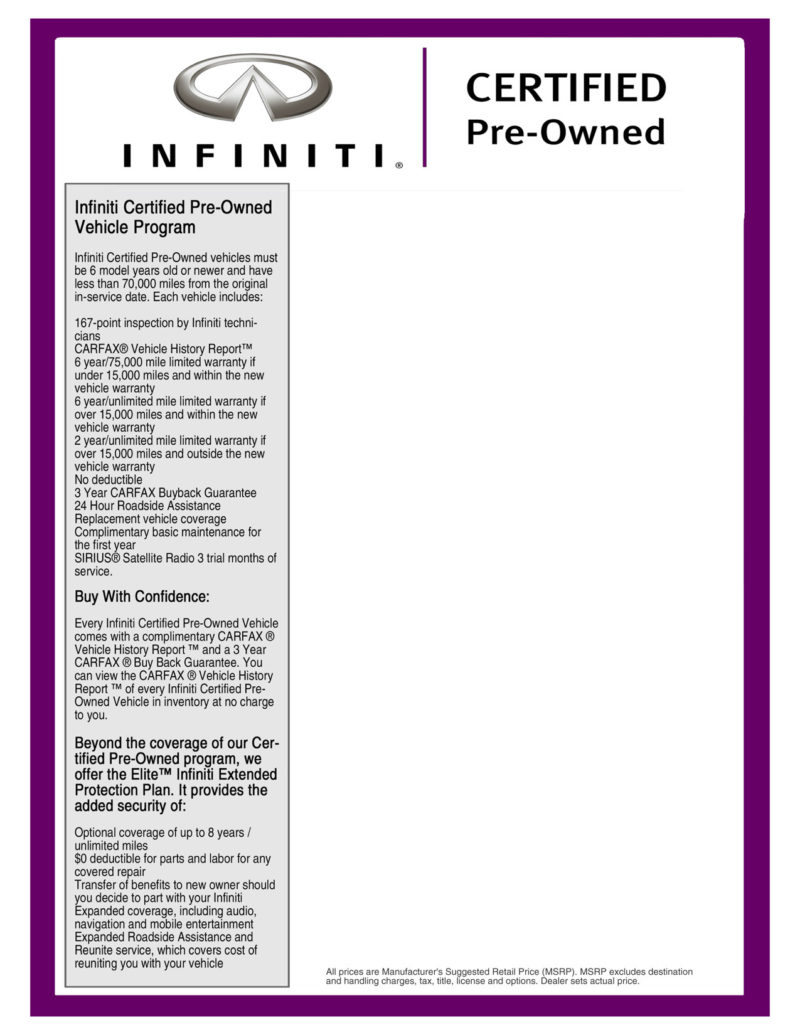 Certified Infiniti Window Sticker